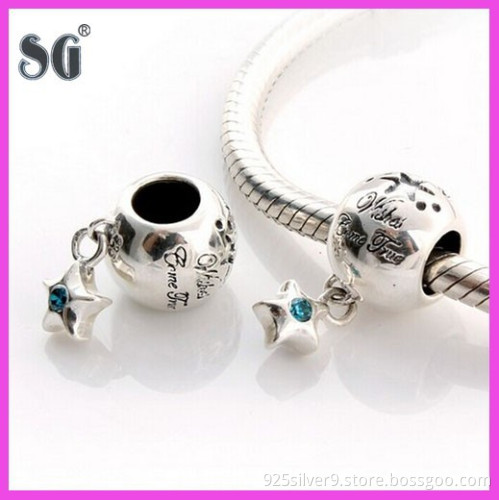 2016 New product 925 original silver custom-made logo beautiful star with green cz stones